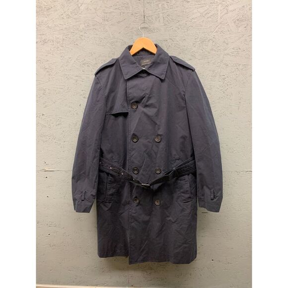 Zara Men's Navy Double-Breasted Trench Coat‎ Belted Classic Military Size Small - Picture 1 of 16